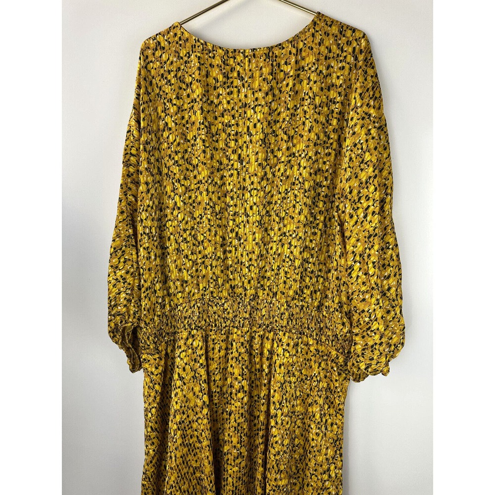 by Anthropologie Marigold Midi Dress Smocked V-Neck Gold Women's Plus Size 3X - Picture 5 of 14
